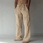 Teddy men's linen blend drawstring pants in Khaki, view 5