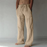 Teddy men's linen blend drawstring pants in Khaki, view 5