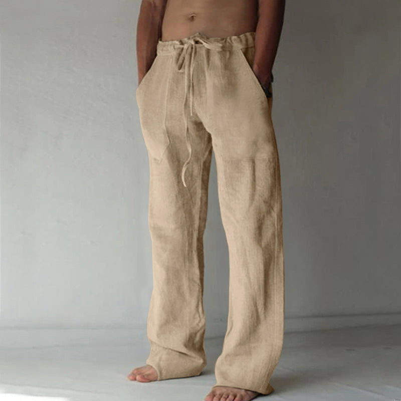 Teddy men's linen blend drawstring pants in Khaki, view 5