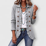 Elowen ribbed knit ruffle jacket in Heather Grey, front view