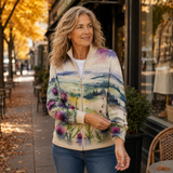 Harriet | Watercolor Thistle Zip-Up Cardigan