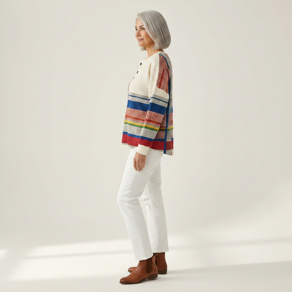 Margaret striped color block waffle knit sweater, view 4