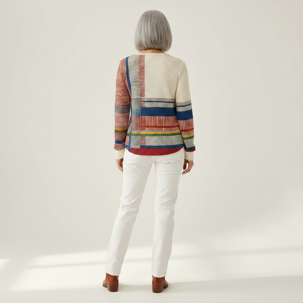 Margaret striped color block waffle knit sweater, view 5