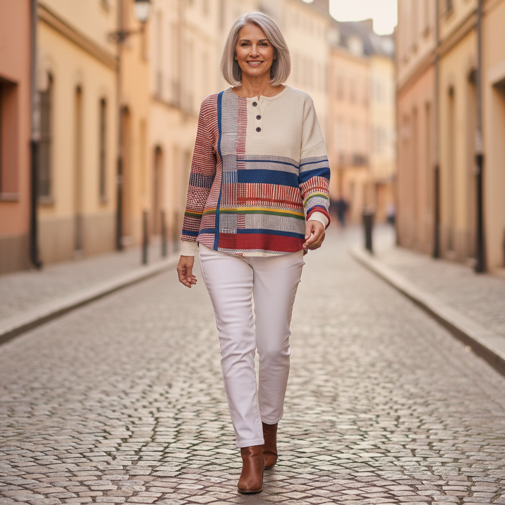 Margaret striped color block waffle knit sweater, view 6