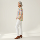 Anna colorful vertical stripe waffle knit sweater, view 4