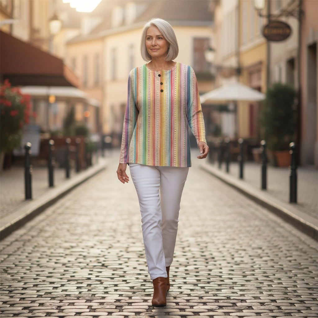 Anna colorful vertical stripe waffle knit sweater, view 6