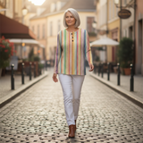 Anna colorful vertical stripe waffle knit sweater, view 6