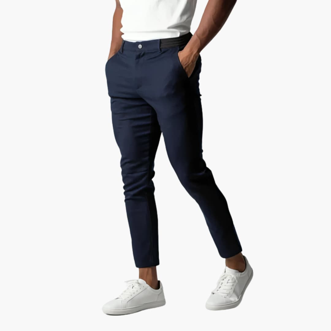 Cormac men's cropped stretch chino pants in Navy Blue, view 5
