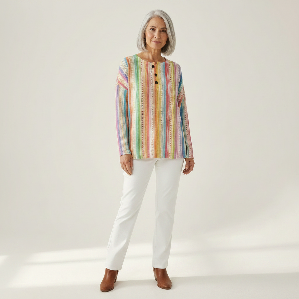 Anna colorful vertical stripe waffle knit sweater, view 3