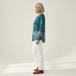 Willow turquoise floral waffle knit sweater, view 4