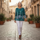 Willow turquoise floral waffle knit sweater, view 6
