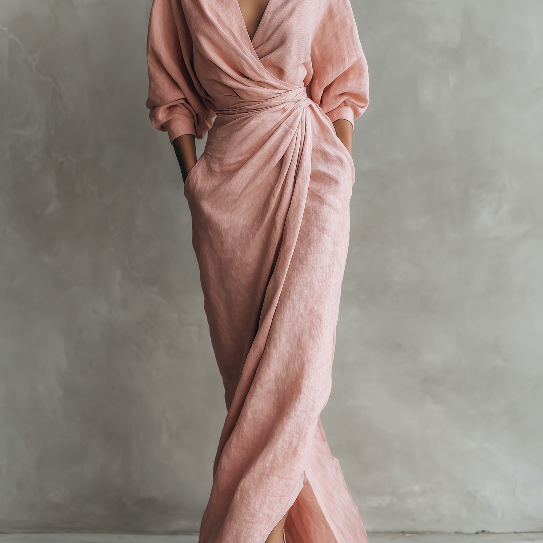 Adeline - Pink Linen Maxi Dress