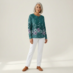 Willow turquoise floral waffle knit sweater, view 3