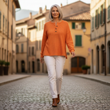 Helen solid henley waffle knit sweater, view 6