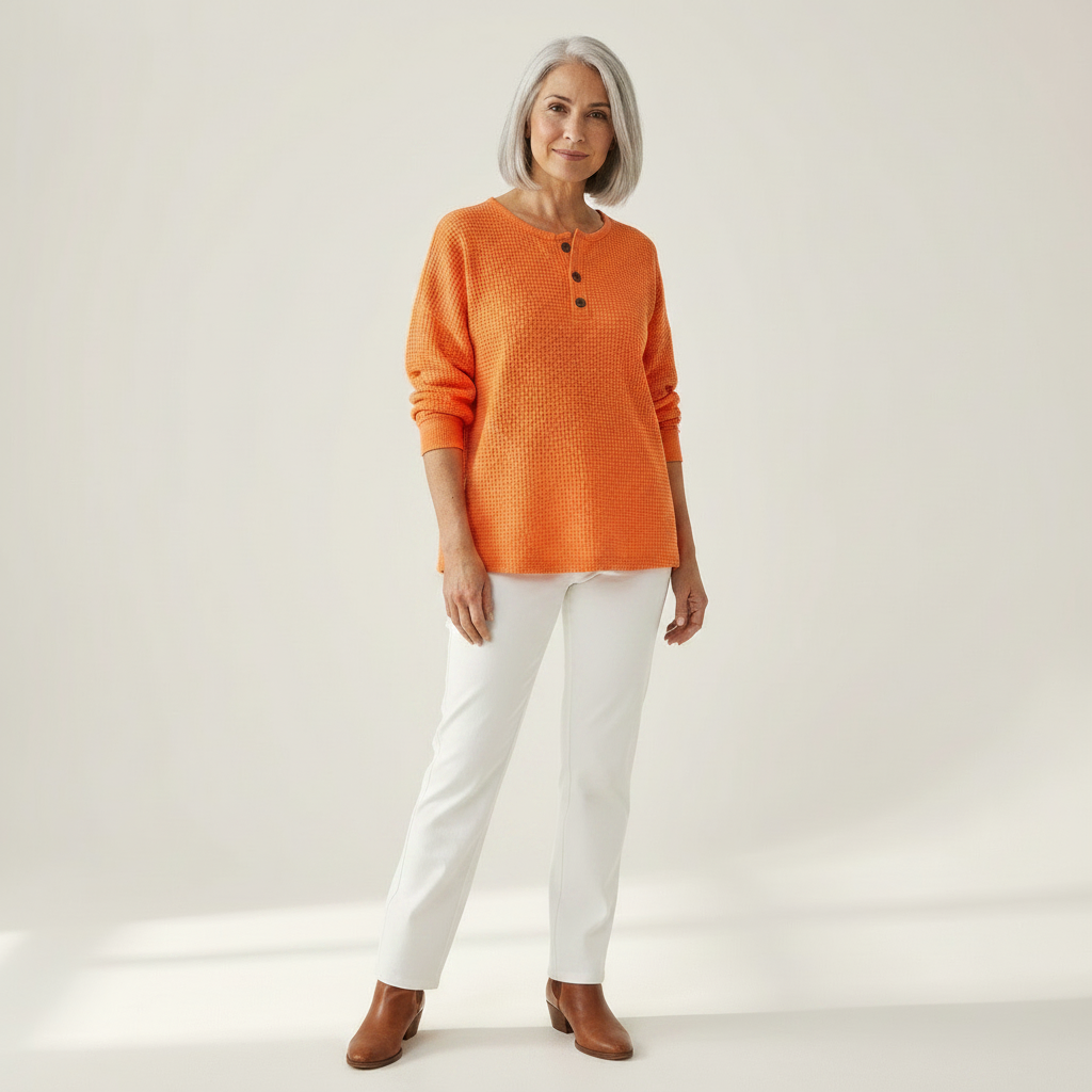 Helen solid henley waffle knit sweater, view 3