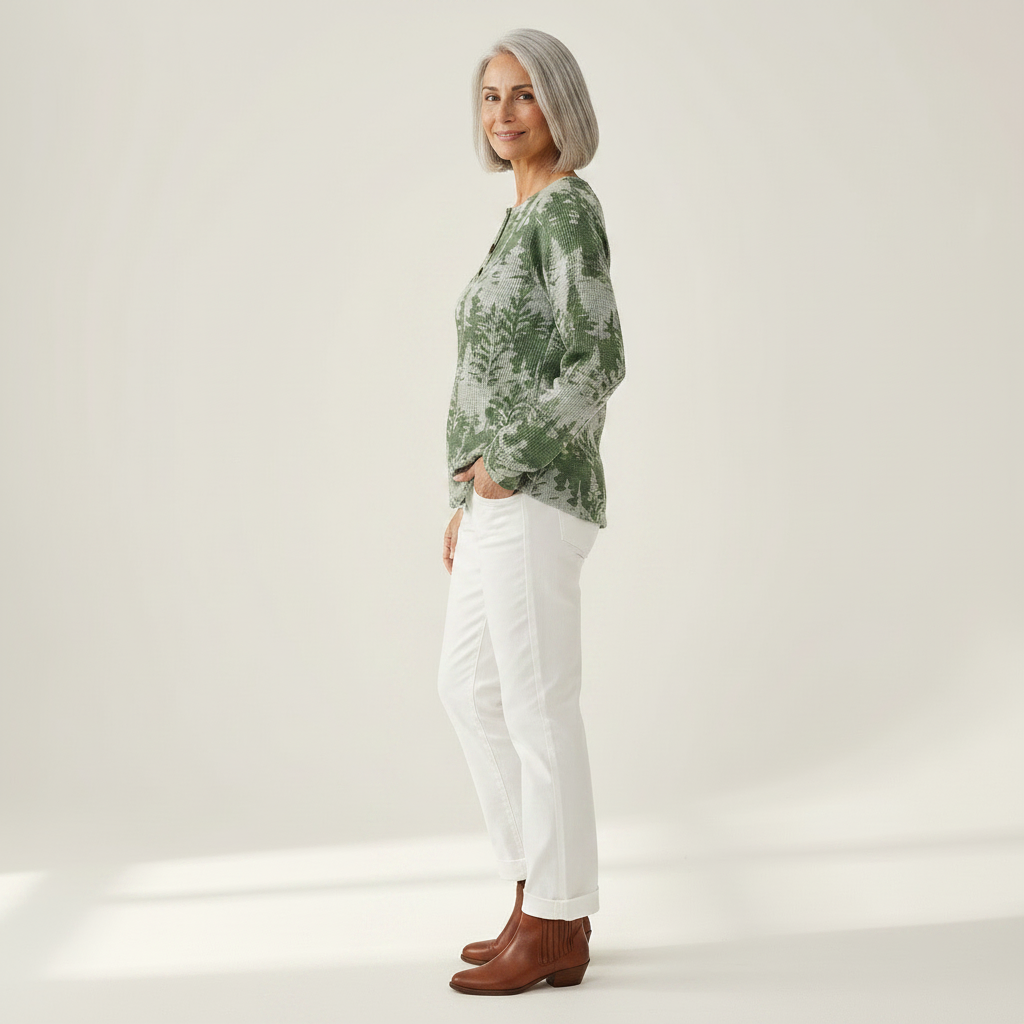 Emily evergreen forest waffle knit sweater, view 4