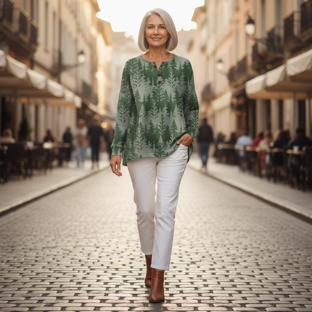 Emily evergreen forest waffle knit sweater, view 6