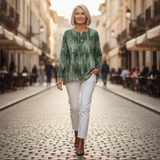 Emily evergreen forest waffle knit sweater, view 6