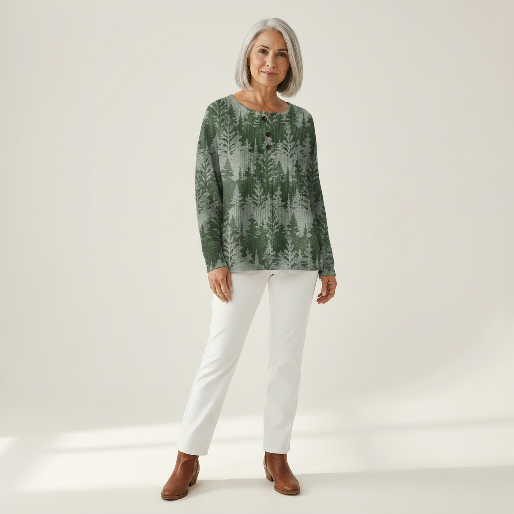 Emily evergreen forest waffle knit sweater, view 3