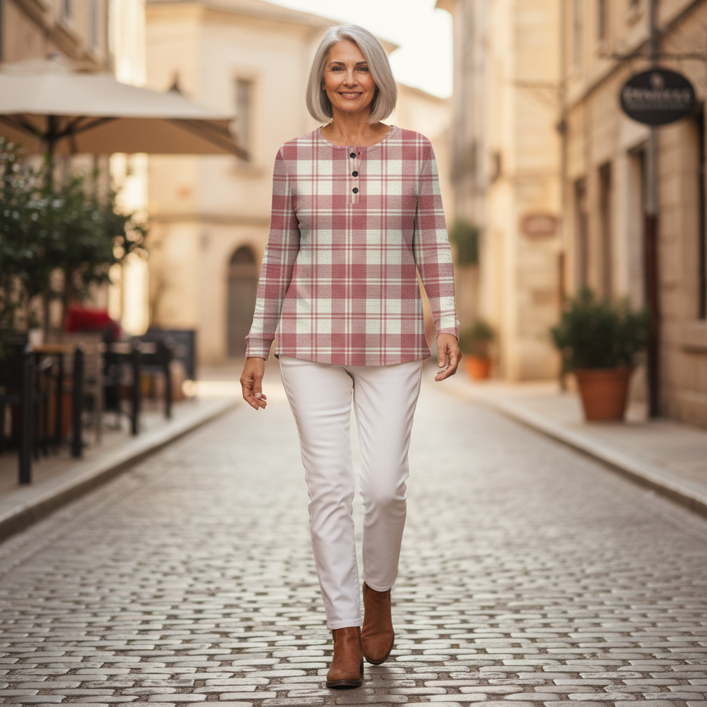 Emma blush plaid waffle knit sweater, view 6