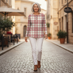 Emma blush plaid waffle knit sweater, view 6