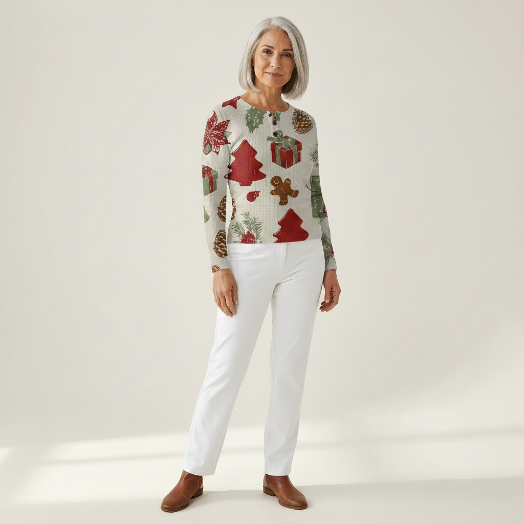 Olivia Christmas tree and gift waffle knit sweater, view 3