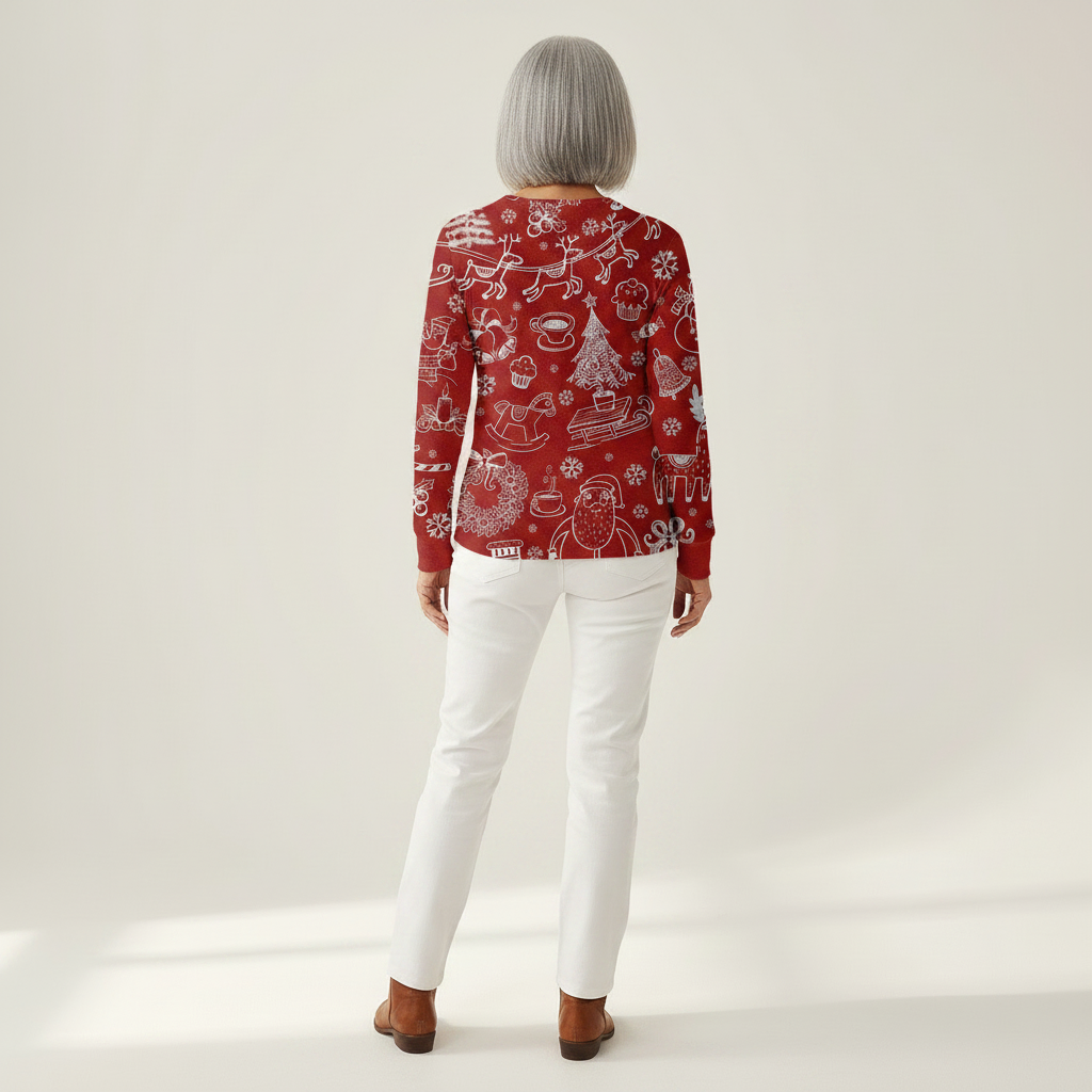 Caroline red Christmas motif waffle knit sweater, view 5