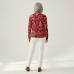 Caroline red Christmas motif waffle knit sweater, view 5