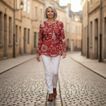 Caroline red Christmas motif waffle knit sweater, view 6
