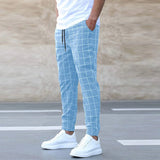 Kelvin men's checked straight leg joggers in Sky Blue, front view
