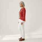 Sadie red Christmas tree waffle knit sweater, view 4
