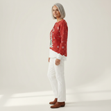 Sadie red Christmas tree waffle knit sweater, view 4