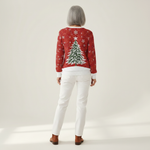 Sadie red Christmas tree waffle knit sweater, view 5