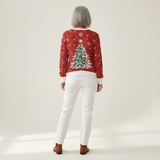 Sadie red Christmas tree waffle knit sweater, view 5