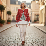 Sadie red Christmas tree waffle knit sweater, view 6
