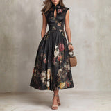 Courtney - Floral Keyhole Pleated Midi Dress