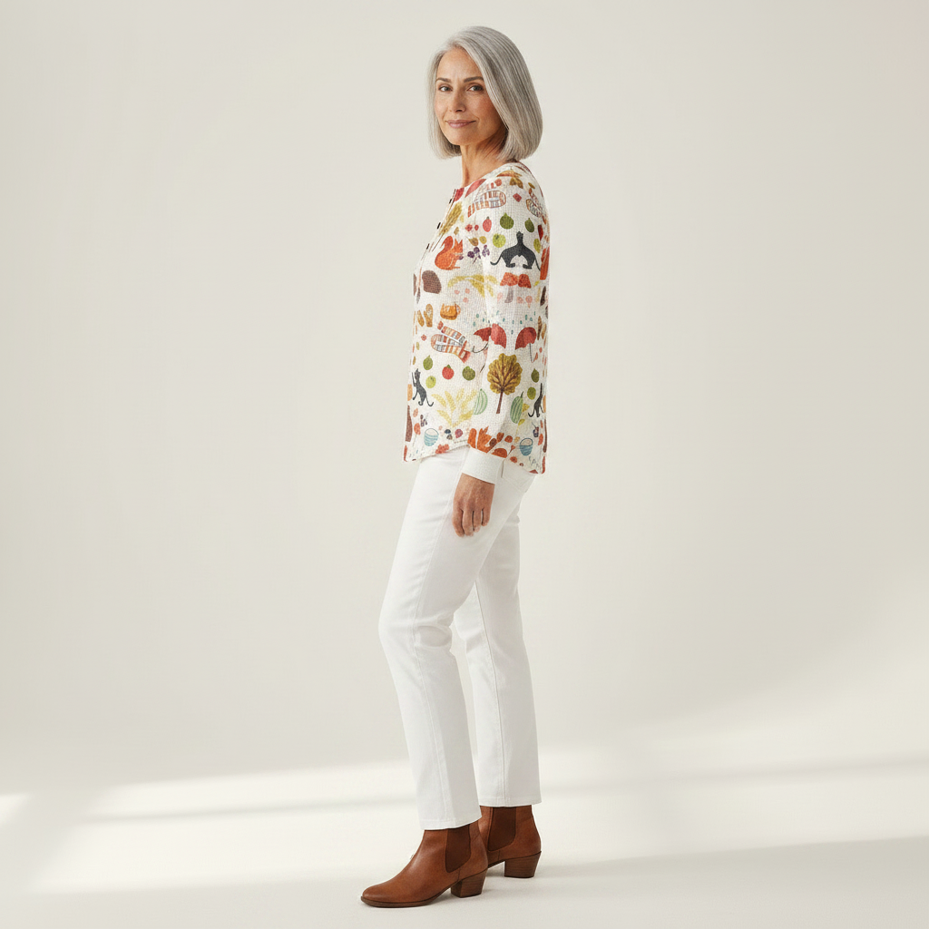 Meredith cream mini tree waffle knit sweater, view 4
