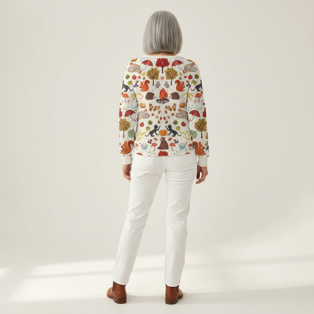 Meredith cream mini tree waffle knit sweater, view 5