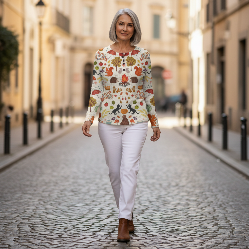 Meredith cream mini tree waffle knit sweater, view 6