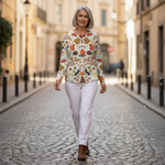 Meredith cream mini tree waffle knit sweater, view 6
