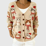 Aurora | Christmas Cat Button-Front Cardigan