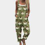 Addison | Olive Rooster Print Overalls