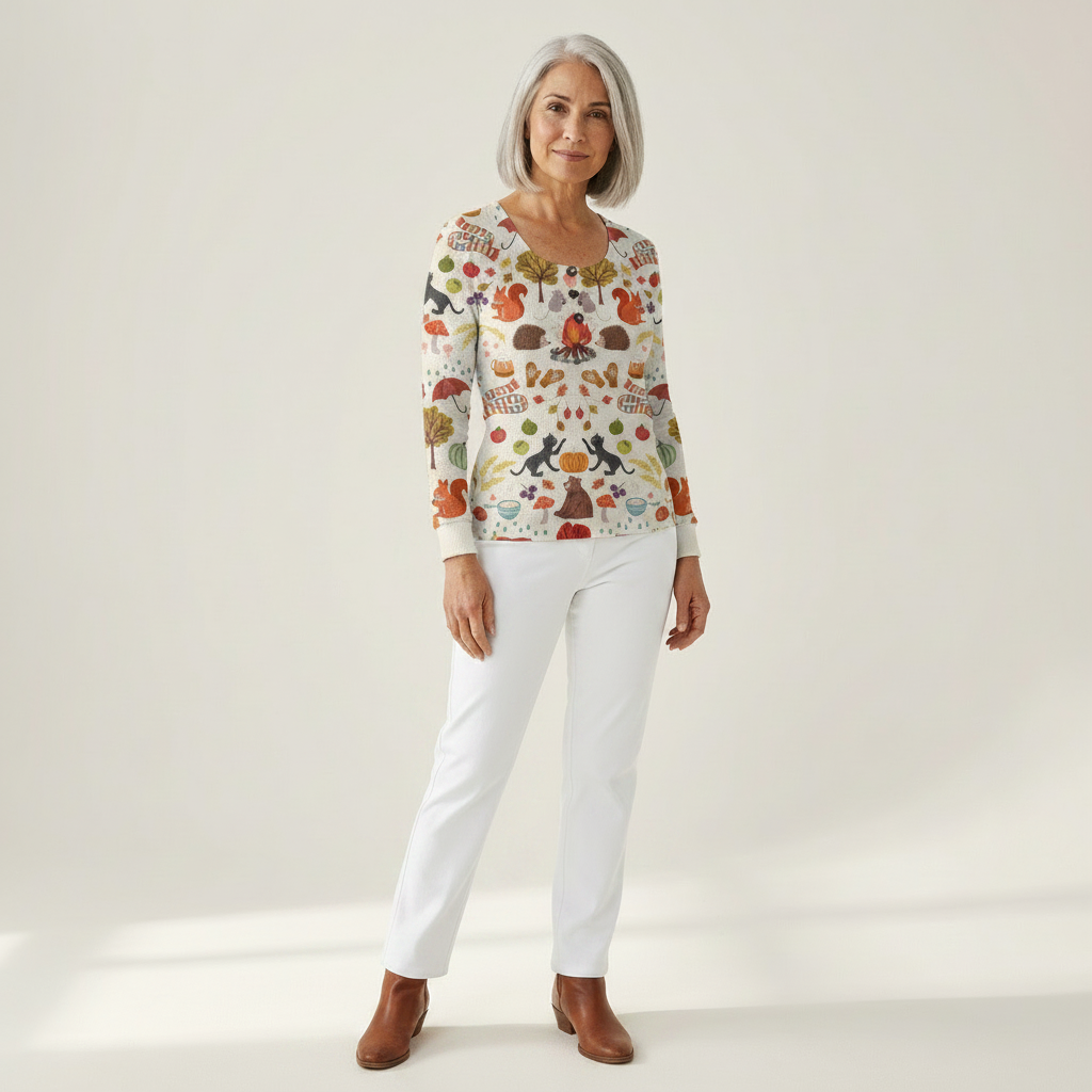Meredith cream mini tree waffle knit sweater, view 3