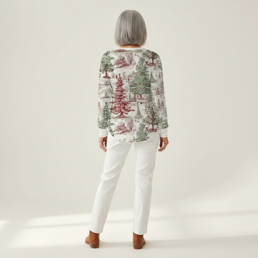 Luna winter landscape waffle knit sweater, view 5