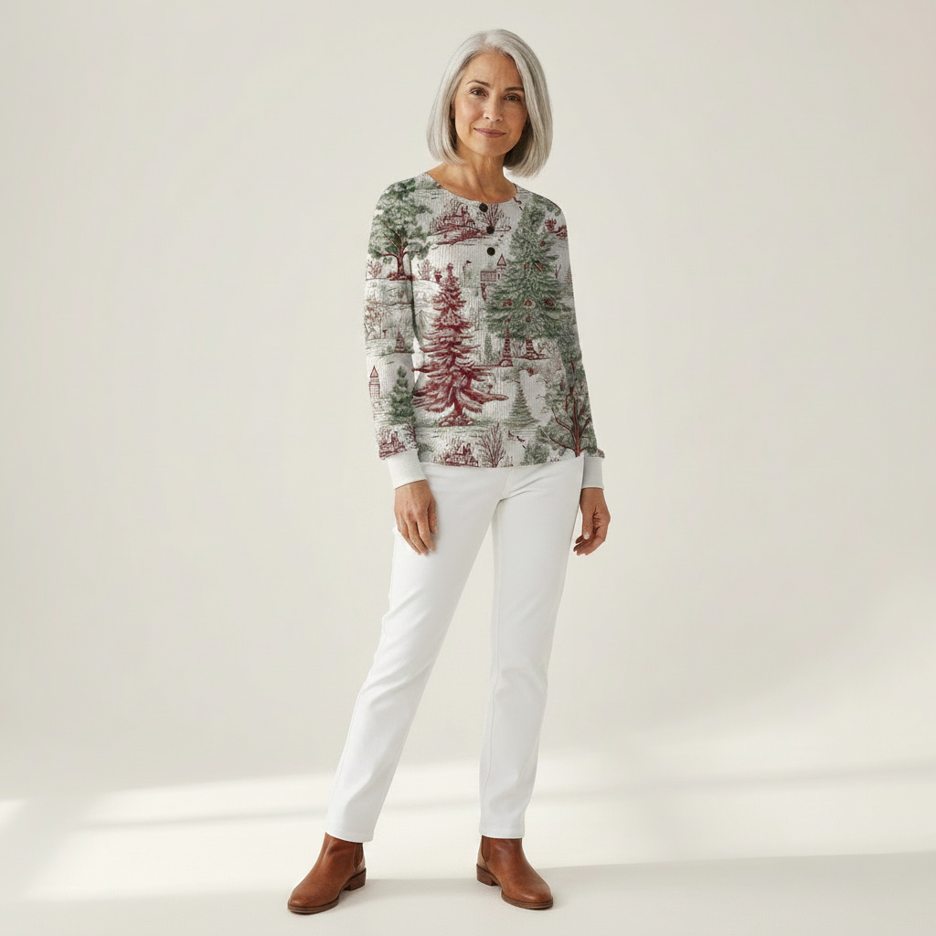 Luna winter landscape waffle knit sweater, view 3