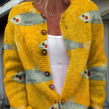 Kelsey | Fish Print Knit Cardigan