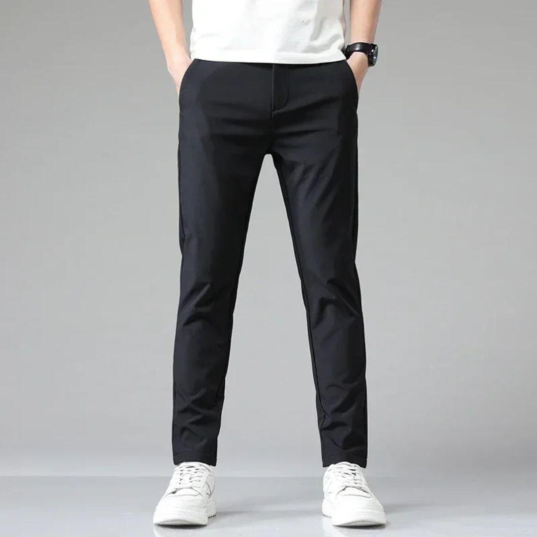 Conrad men's four way stretch waist size pants in Black, front view
