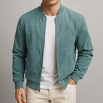 Dennis men's suede bomber jacket in Teal Blue, view 2