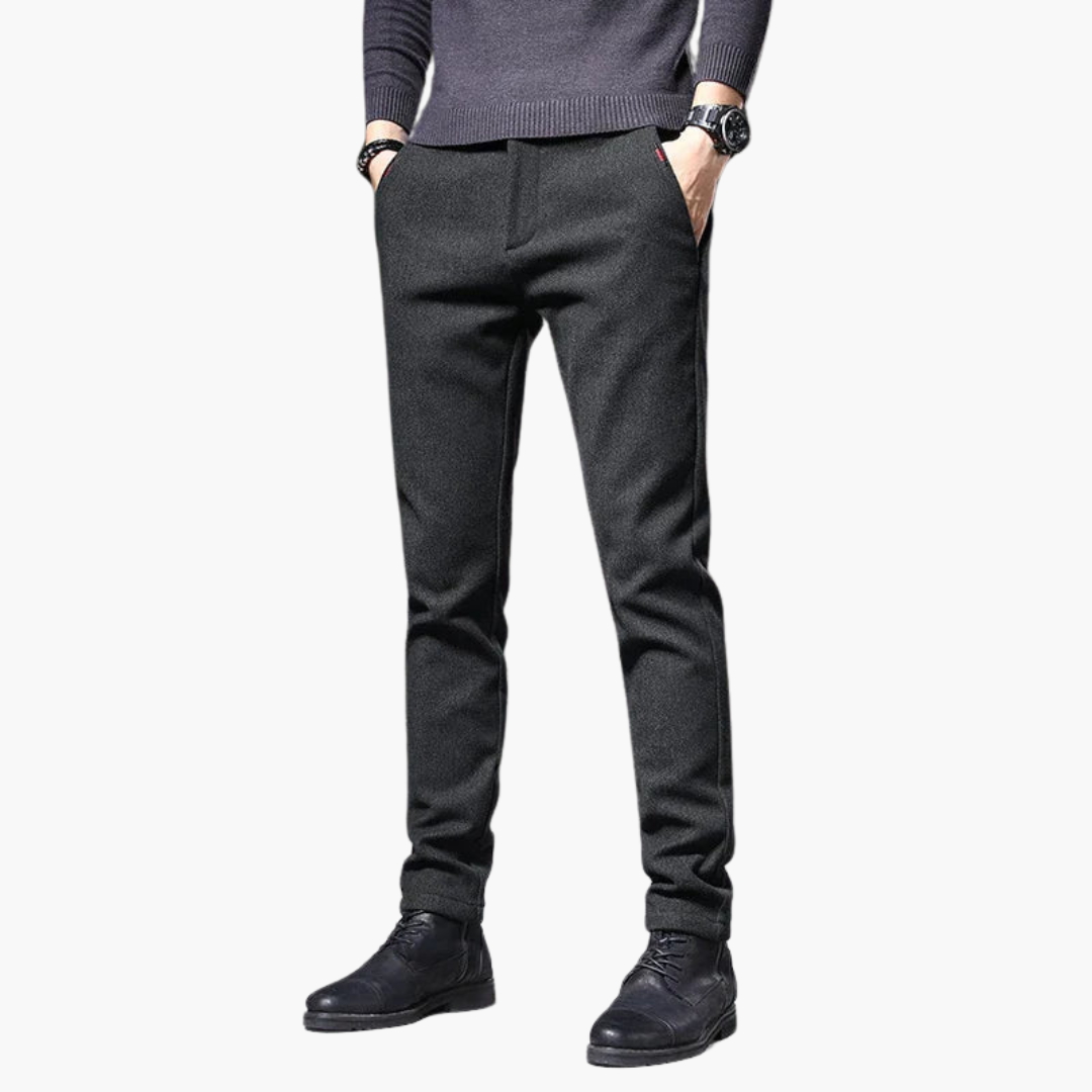 Prescott men's smart slim fit pants in Dark Gray, front view