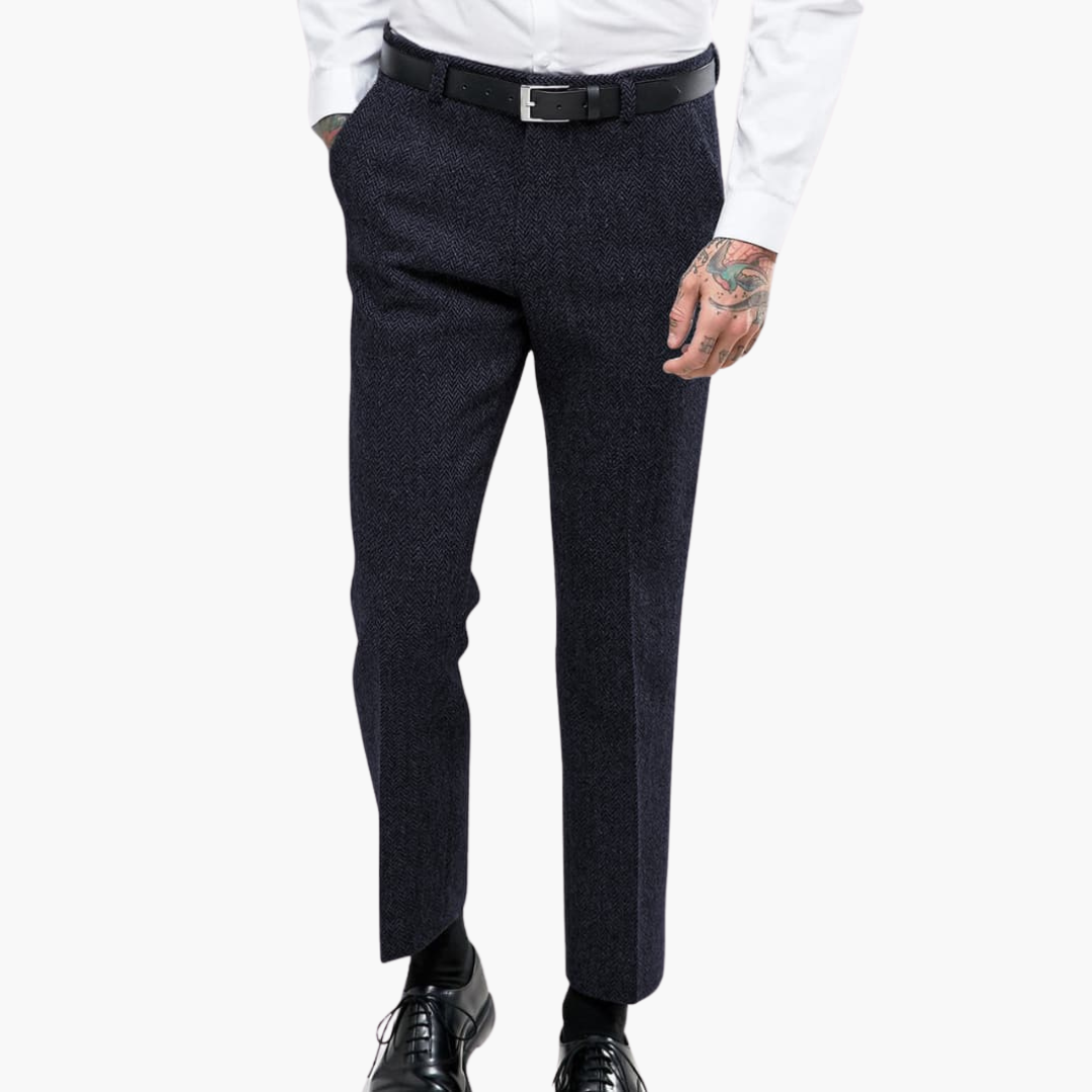 Barnaby men's flecked straight leg pants in Black, front view